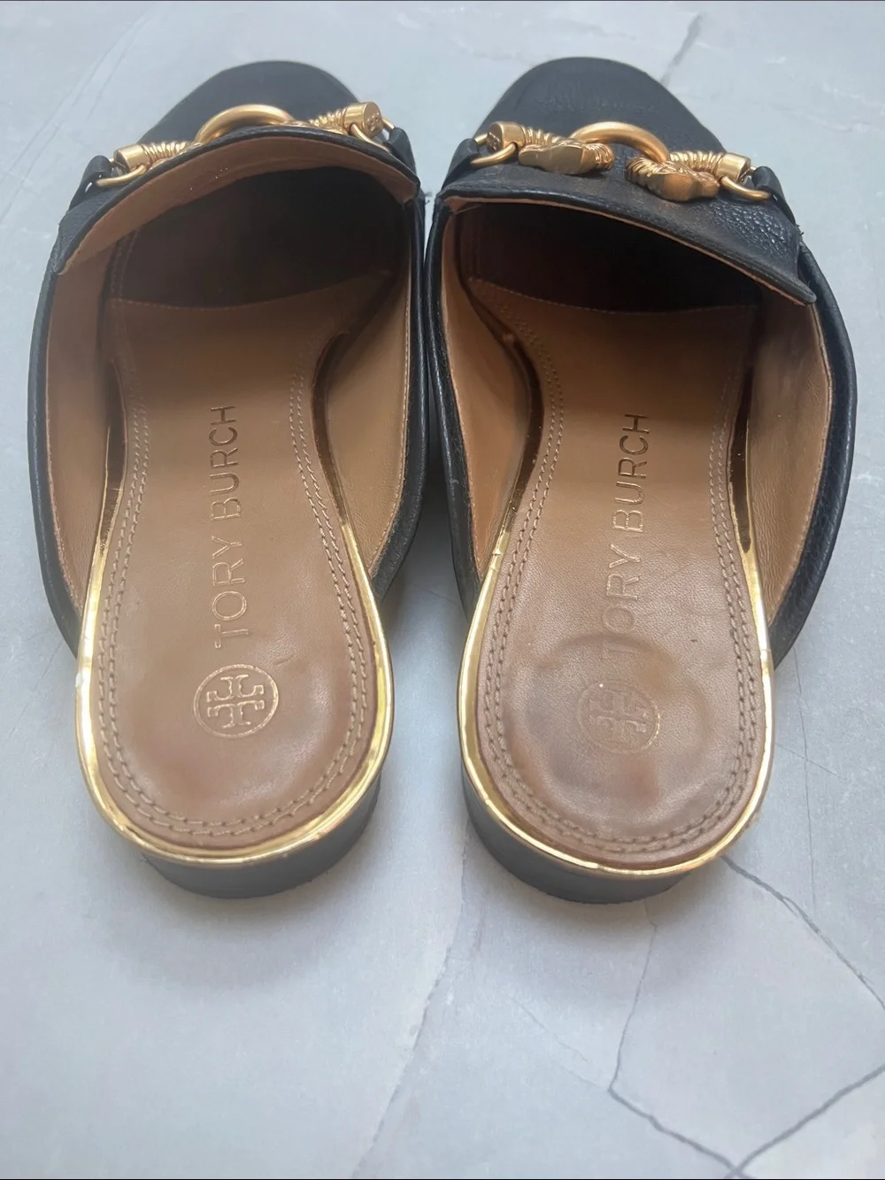 Tory Burch Jessa Backless Loafers in black pebbled leather
